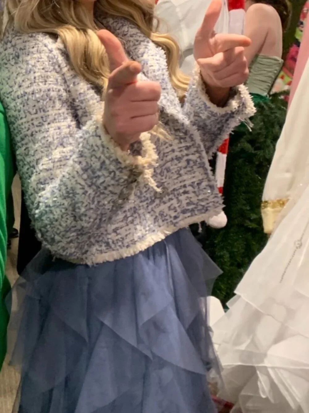 Blue Tulle Skirt & Tweed Jacket Matching Set XS